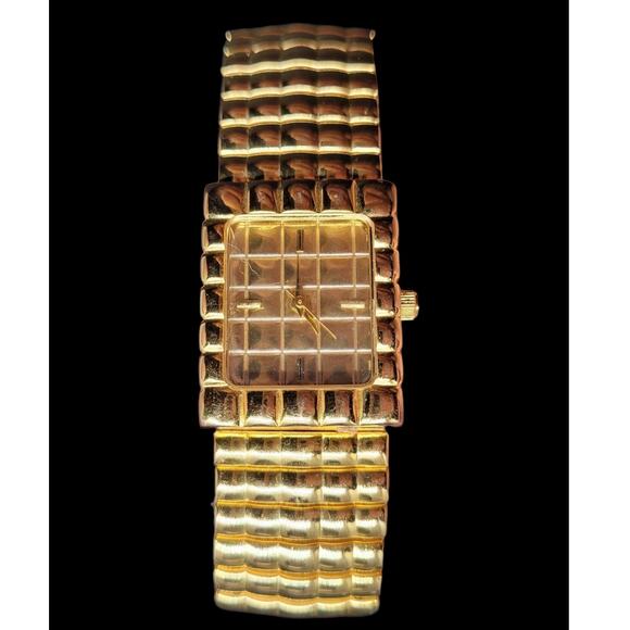 Luxe Vintage Joan Rivers Quilted Gold Dress Watch Accordion Glam Statement - Picture 1 of 7